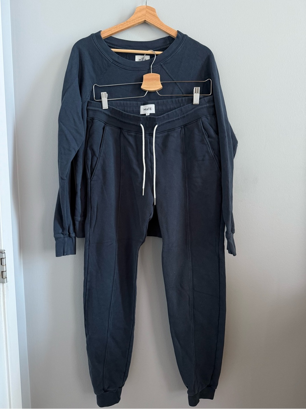 MATE The Label Organic Cotton Jogger Set in a Gray/Blue color size M